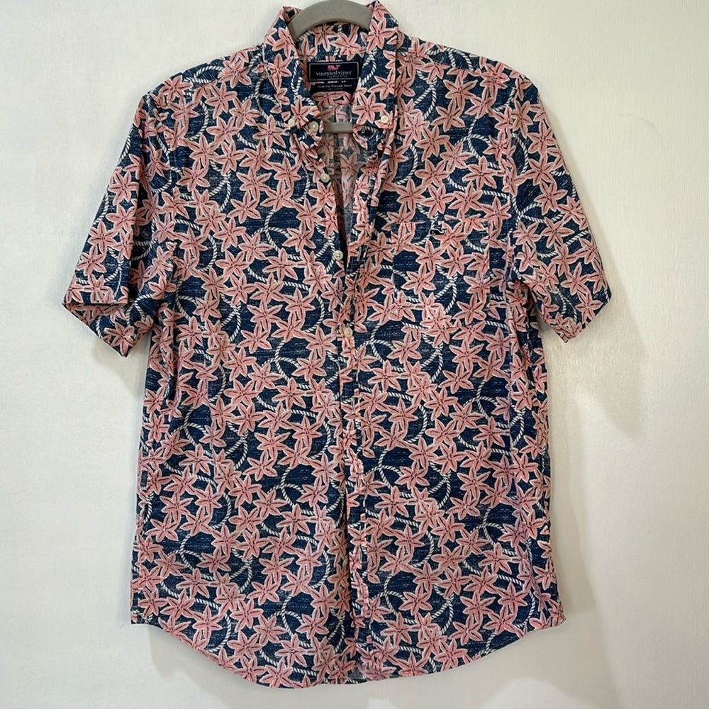 VINEYARD VINES MENS SLIM FIT TUCKER SHIRT SHORT SLEEVE PINK FLORAL Sz M